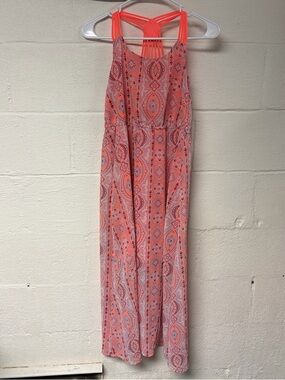 Japna Kids Girls' Neon Coral Patterned Casual Maxi Dress Size 10
